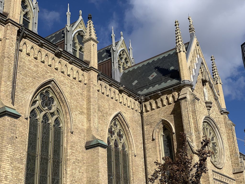 Exterior of a Toronto cathedral on a clear day