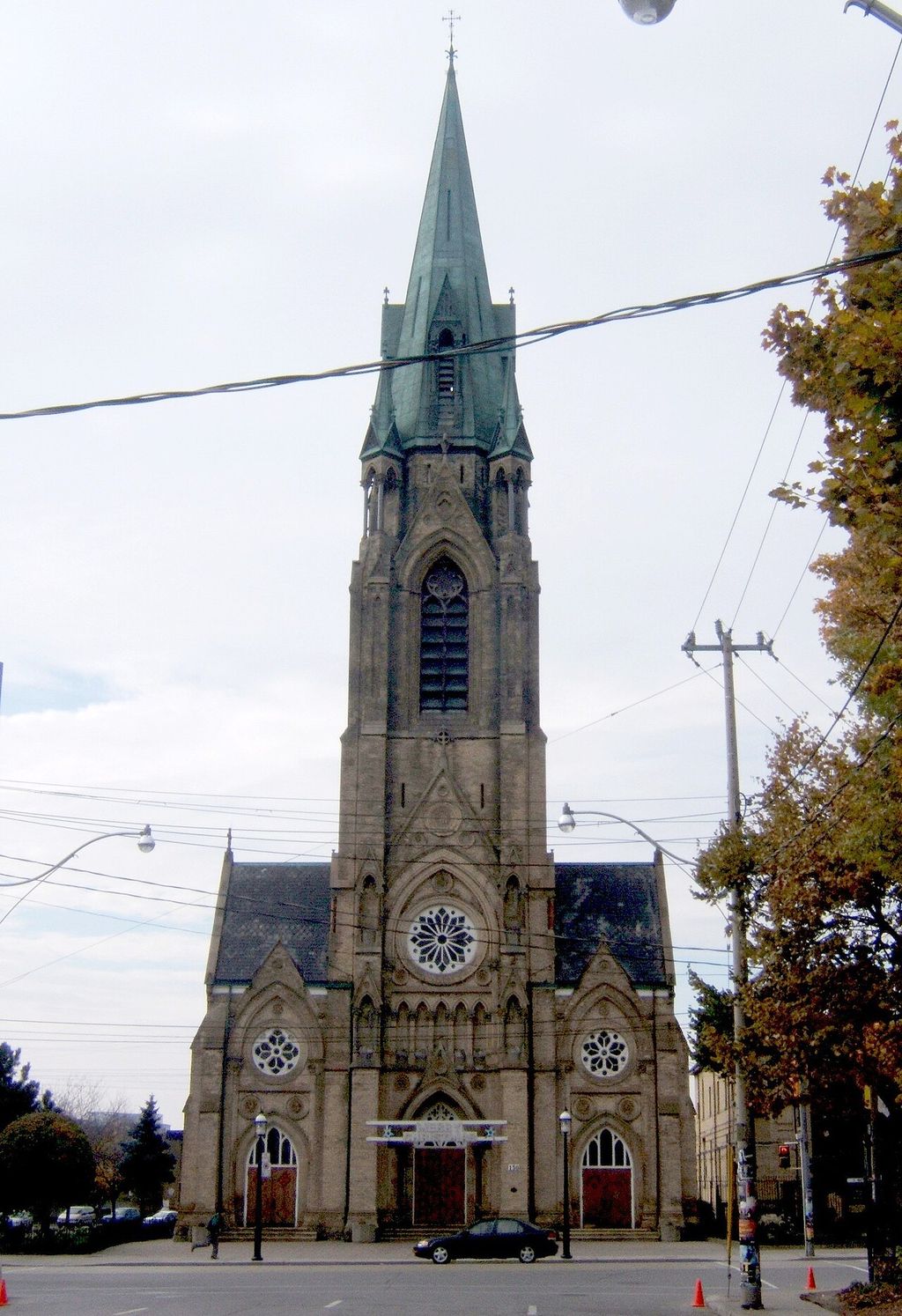 Bell tower of a Catholic church, seen from below