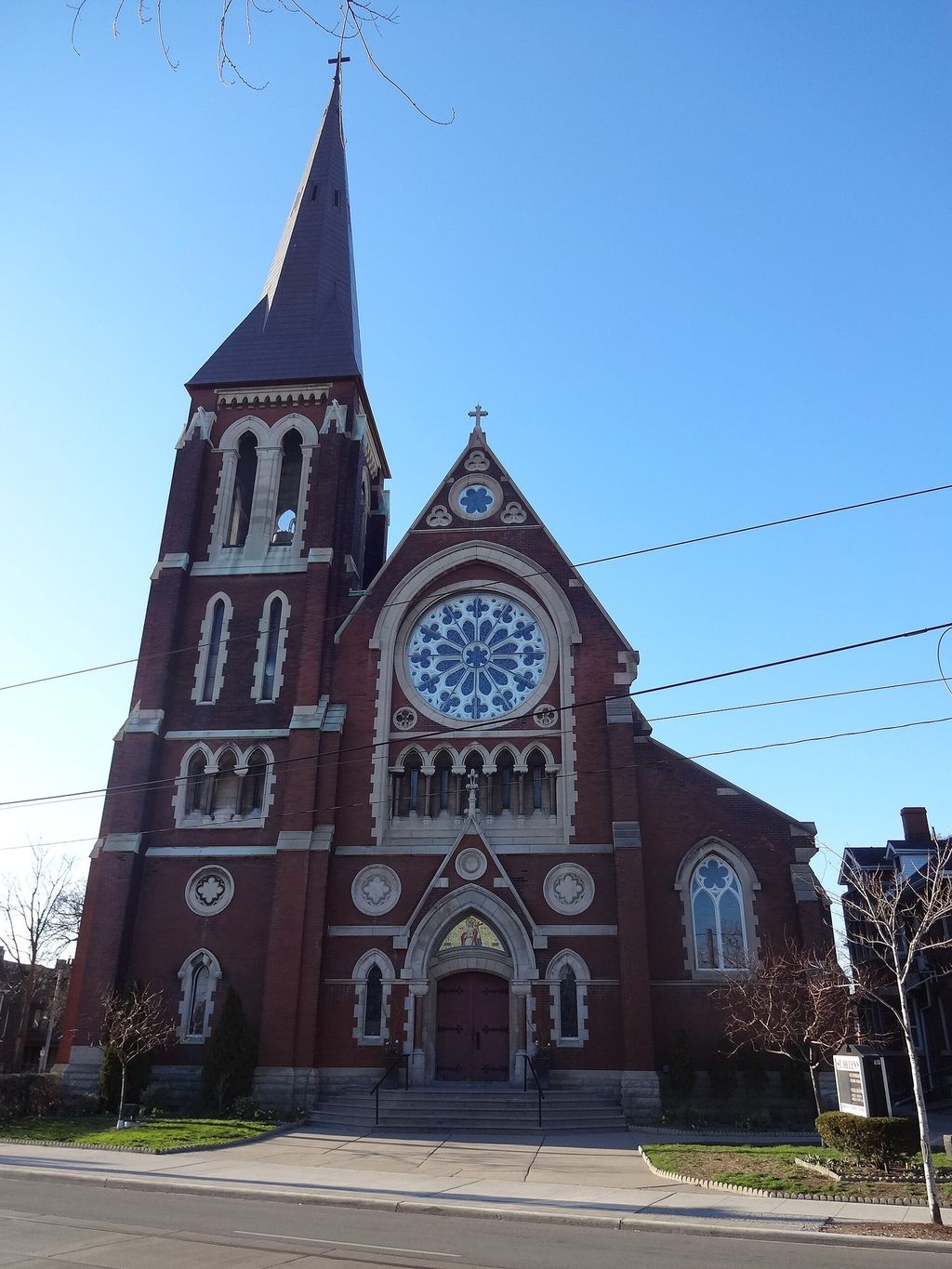 The façade of a neighbourhood Catholic church in Toronto