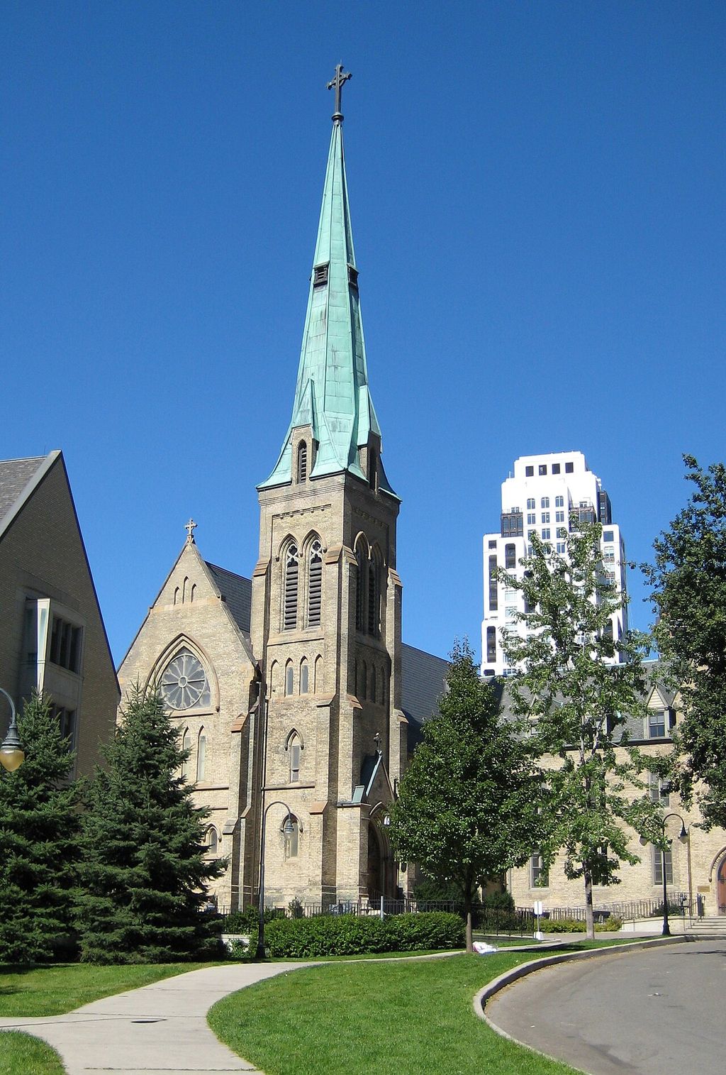 Spire of a Toronto parish church against the sky