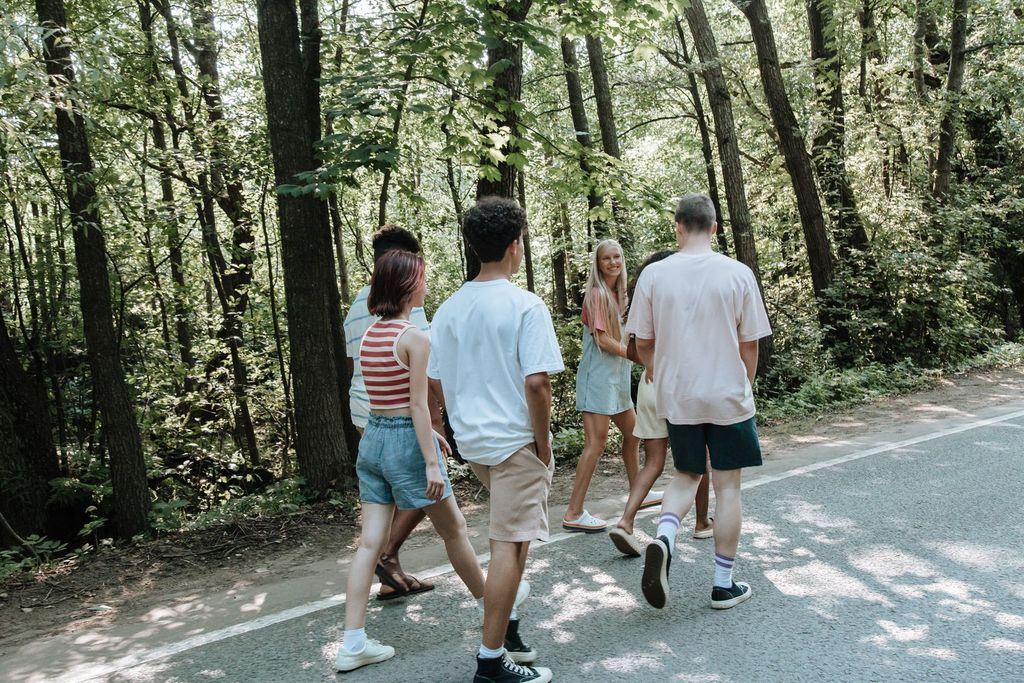 Teenagers walking together outdoors